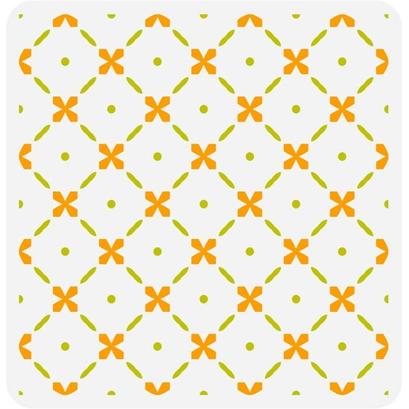Moroccan Geometric Stencil 11.8x11.8 inch Grid Tile Wall Stencil Plastic Square Dots Flowers Pattern Stencil Modern Geometric Stencils Reusable Stencils for Painting Home Wall Decor