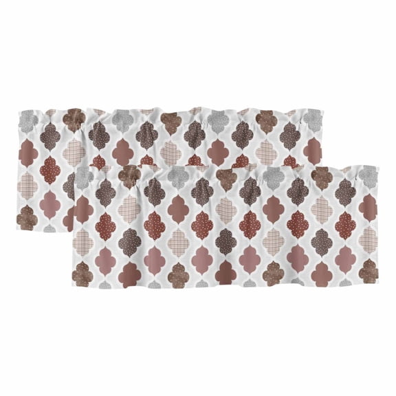 Moroccan Geometric Valances for Windows, Vintage Boho Rhombic Pattern Red Gray Light Filtering Kitchen Curtains, Rod Pocket Window Valance Curtains for Living Room Bedroom, 42" W x 12" L, 2 Panels