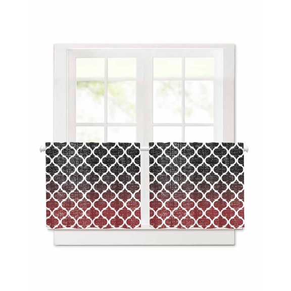 Moroccan Gradient Pattern Short Blackout Curtains 30 Inch Long,Retro Red Black White Rod Pocket Kitchen Curtains,2 Panels Thermal Insulated Room Darkening Drapes for Bedroom,30"Wx30"L