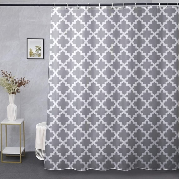 Moroccan Gray Fabric Shower Curtain, Waterproof Polyester Geometric Pattern Bathroom Curtains, Machine Washable, 72 x 72 inches