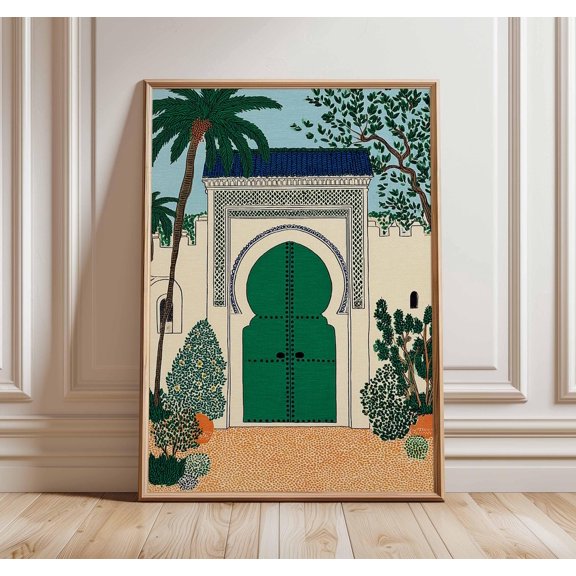 Moroccan Green Door Poster, Unframed Paper Poster 8x10in