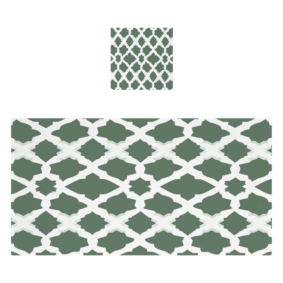 Moroccan Green Stripe 2 Piece Cotton Bath and Face Towel Set Soft and Absorbent, for Beach Pool Bathroom