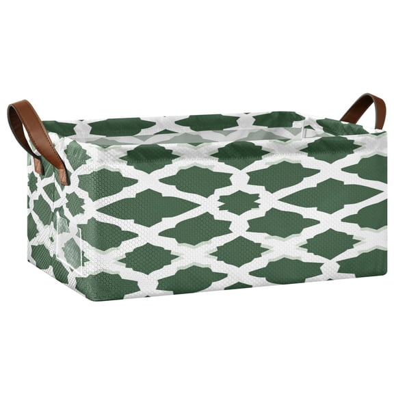 Moroccan Green Stripe Open Home Storage Bins Foldable Metal Frame Shelf Baskets 16.9x11.4x7.7in Water-Resistant