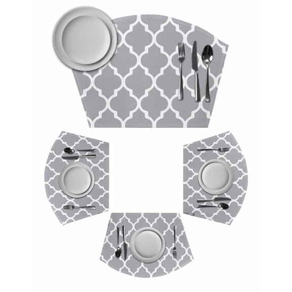 Moroccan Grey Round Table Placemats Set of 2 Wedge Placemats, Modern Abstract Geometric Minimalist Place Mats for Dining Table Set Washable Mats Kitchen Decor for Indoor Outdoor Wipe Clean