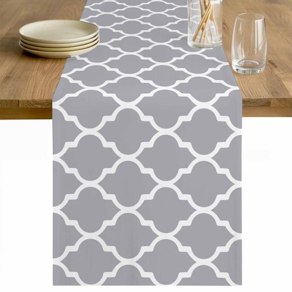 Moroccan Grey Table Runner 48 Inches Long Farmhouse Dress Scarves, Modern Abstract Geometric Minimalist Dining Tablerunner for Coffee Table/Kitchen Island/Party Décor, 13" x 48"