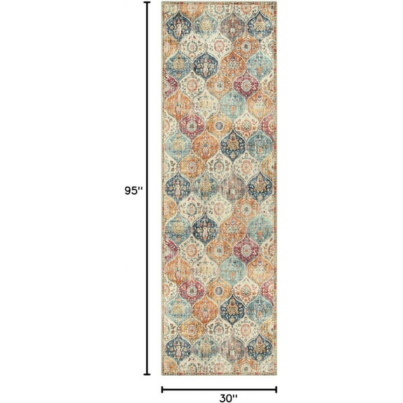 Moroccan Hallway Runner Rug, 2'6" x 8' Ultra-Thin Washable Runners for Hallways Kitchen, Oriental Laundry Room Rug Non-Slip Vintage Long Carpet for Entryway Bedroom Bathroom, Cream/Multi