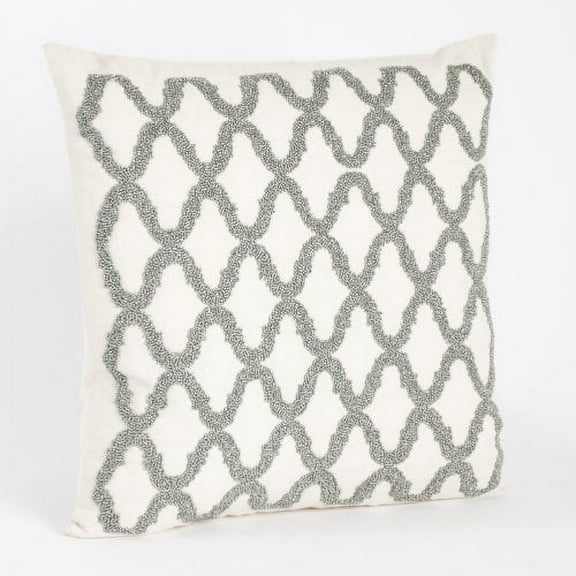 Moroccan Hand Beaded Design Down Filled Decorative Throw Pillow (Pewter)