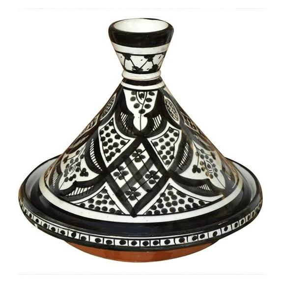 Moroccan Handmade Serving Tagine Ceramic With colors Original 10 Inches in Diameter Black & White