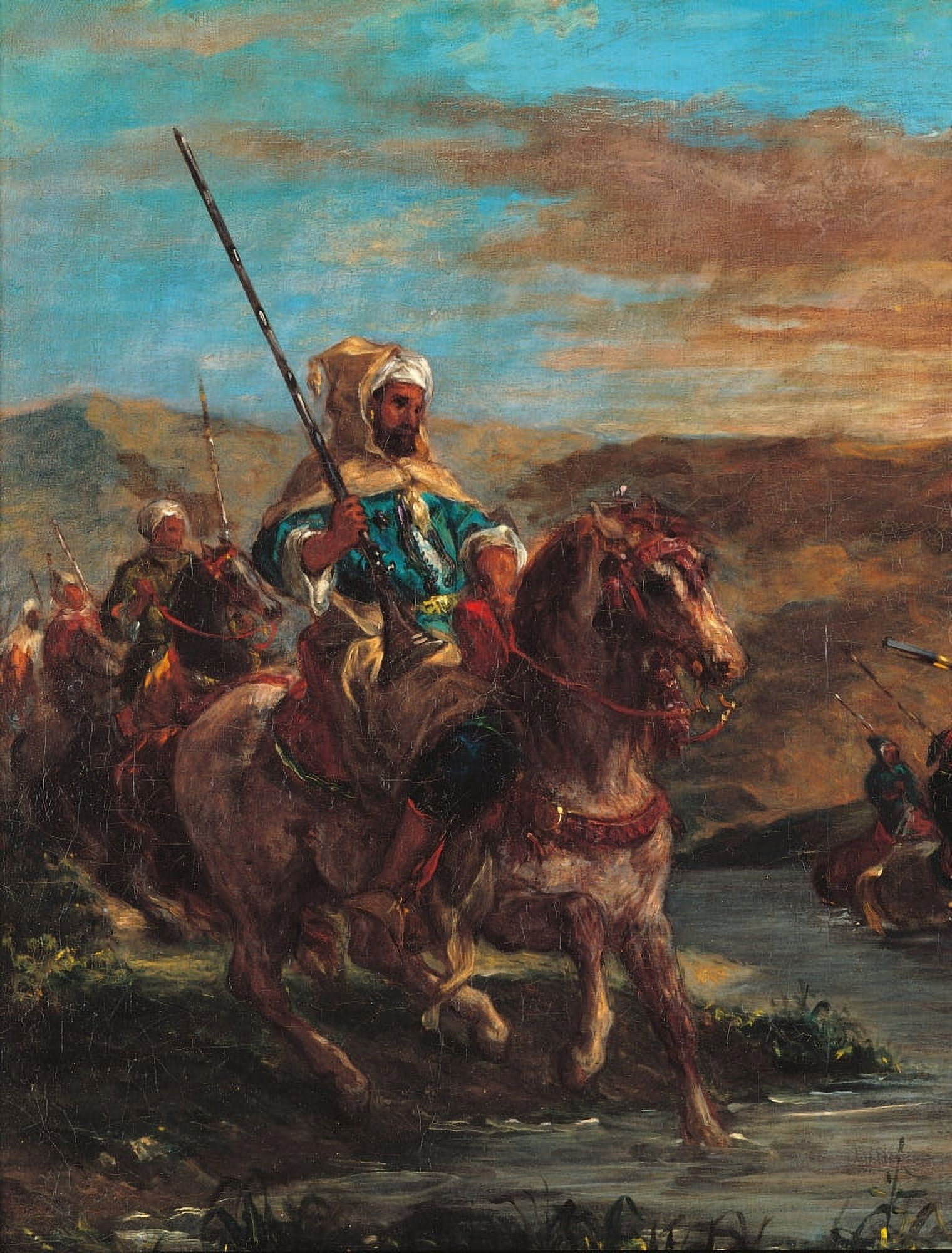 Moroccan Horsemen Crossing A Ford Canvas Art - (18 x 24)