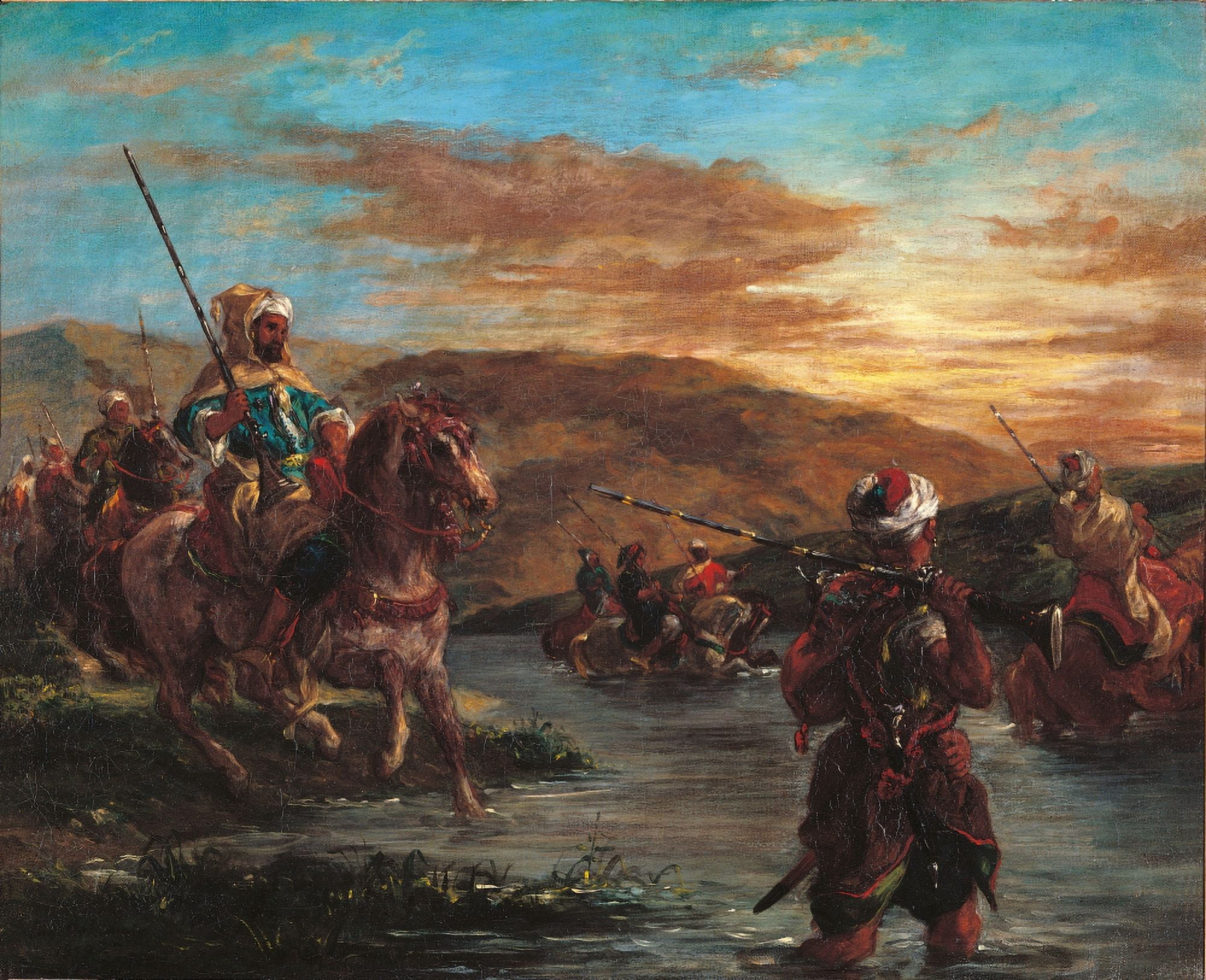 Moroccan Horsemen Crossing A Ford Canvas Art - (24 x 18)