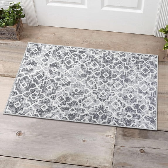 Moroccan Indoor Door Mat - 20''''x32'''' Front Door Mat Entrance Doormat,Grey Non-Slip Absorbent Entryway Rug Resist Dirt Rug,Low-Profile Floor Carpet for Doorway Entry Kitchen