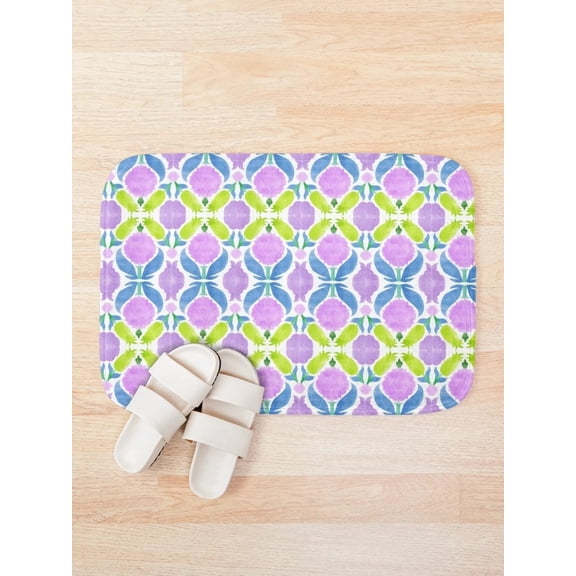 Moroccan Inspired Bath Mat, Colorful Geometric Pattern Bathroom Rug, Purple Green Teal Boho Decor, 15.7 x 23.6 or 19.7 x 31.5 in