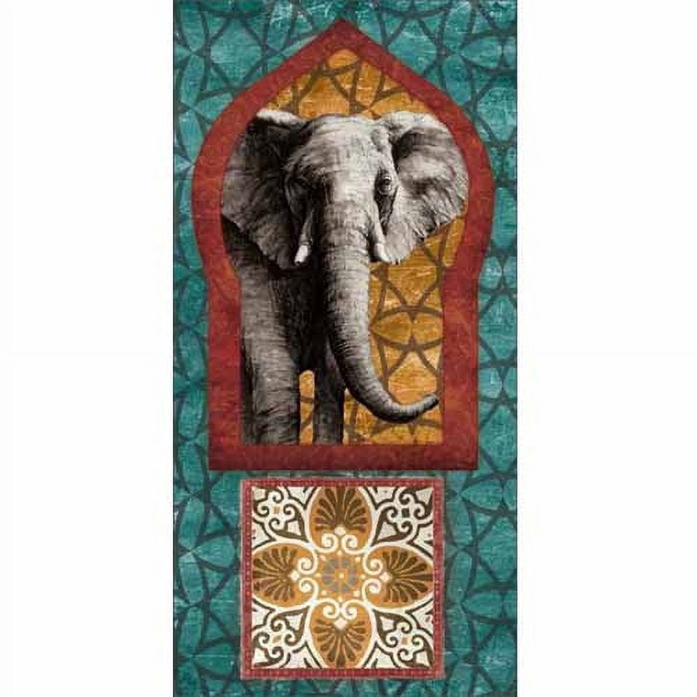 Moroccan Keyhole Elephant Archway Tribal Pattern Abstract Tile Emblem Painting Blue & Red Canvas Art by Pied Piper Creative