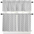 thumbnail image 1 of Moroccan Kitchen Curtains and Valances Set, Light Grey Geometric Rod Pocket Window Valance 18 Inch Farmhouse Abstract Modern Window Curtain Panels for Living Room Bedroom Laundry, 27.5x24in, 3 Pieces, 1 of 6