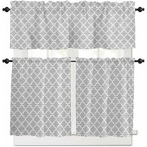 Moroccan Kitchen Curtains and Valances Set, Light Grey Geometric Rod Pocket Window Valance 18 Inch Farmhouse Abstract Modern Window Curtain Panels for Living Room Bedroom Laundry, 27.5x24in, 3 Pieces