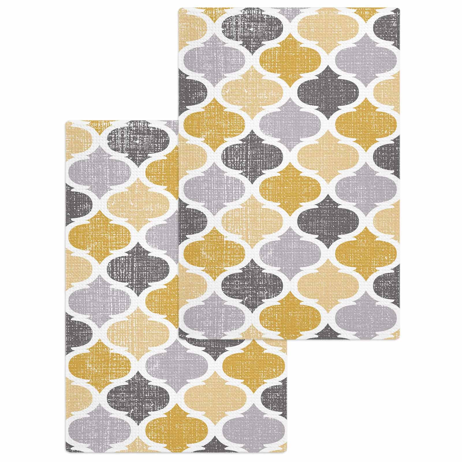 Moroccan Kitchen Dish Towels for Drying Dishes Set of 2, Vintage Moroccan Texture Yellow Grey Waffle Weave Microfiber Hand Tea Bathroom Towels Quick Dry & Absorbent Towel 15.7x23.6
