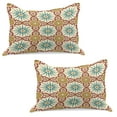 thumbnail image 1 of Moroccan Knitted Quilt Pillowcover Set of 2, Eastern Geometry Art with Classical Damask Ornate Elements Image, Standard Queen Pillow Sham Bedroom, 30" x 20", Mustard Beige, by Ambesonne, 1 of 1