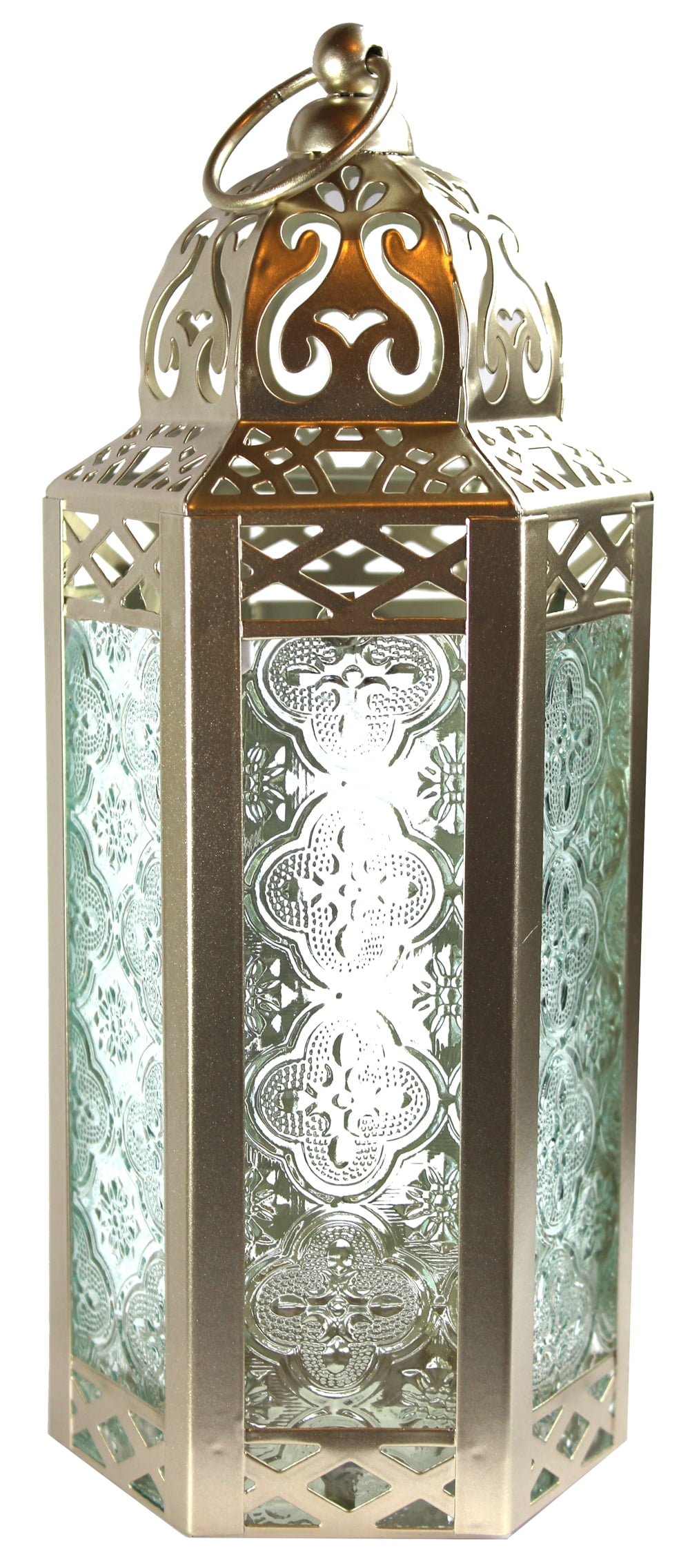 Medium White Gold Moroccan Hanging Candle Lantern