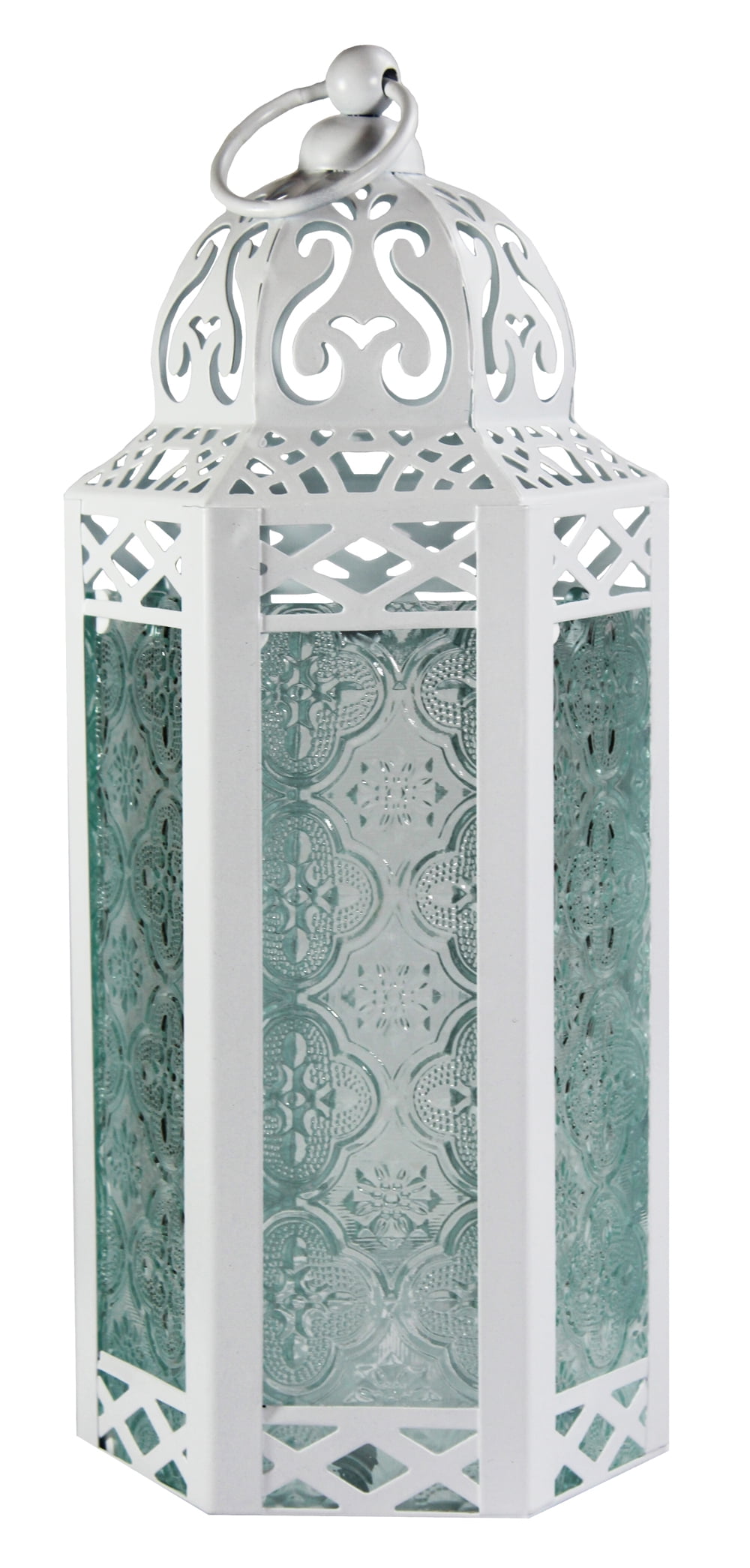 White Moroccan Medium Iron and Glass Candle Lantern
