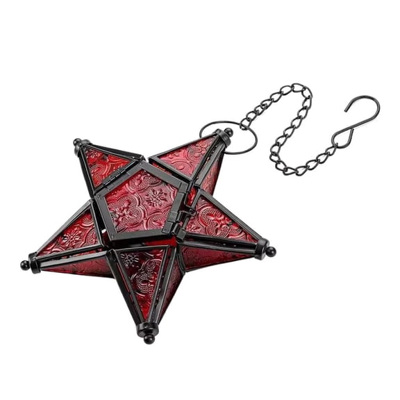 Moroccan Lantern Decorative Star Shaped Stained Glass Tea Light Lantern with Metal Frame Hanging Candle Holder for Indoor Outdoor Patio Garden, Easy Hanging