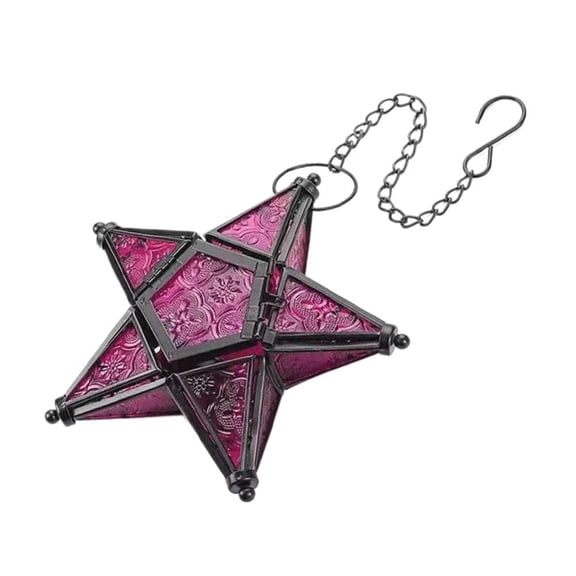 Moroccan Lantern Decorative Star Shaped Stained Glass Tea Light Lantern with Metal Frame Hanging Candle Holder for Indoor Outdoor Patio Garden, Easy Hanging