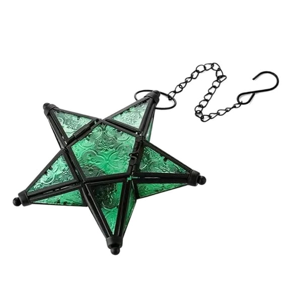 Moroccan Lantern Decorative Star Shaped Stained Glass Tea Light Lantern with Metal Frame Hanging Candle Holder for Indoor Outdoor Patio Garden, Easy Hanging