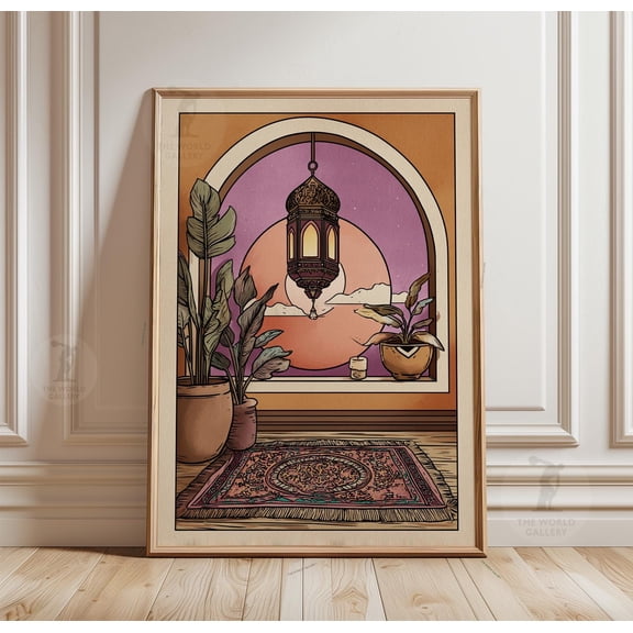 Moroccan Lantern Desert Night Poster, Boho Middle Eastern Interior Wall Art, Poster Only