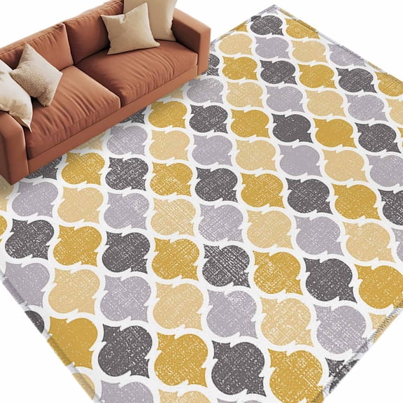 Moroccan Large Area Rugs for Bedroom Living Room, Soft Non Slip Carpet Bedside Rug, Vintage Moroccan Texture Yellow Grey Rectangular Floor Cover Kitchen Accent Rug 5'x7' for Dining Room/Office