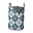 thumbnail image 1 of Moroccan Laundry Bag, Traditional Folkloric Flower Ornaments in Squares Detailed Art, Hamper Basket with Handles Drawstring Closure for Laundromats, 13" x 19", Dark Teal Mustard, by Ambesonne, 1 of 4