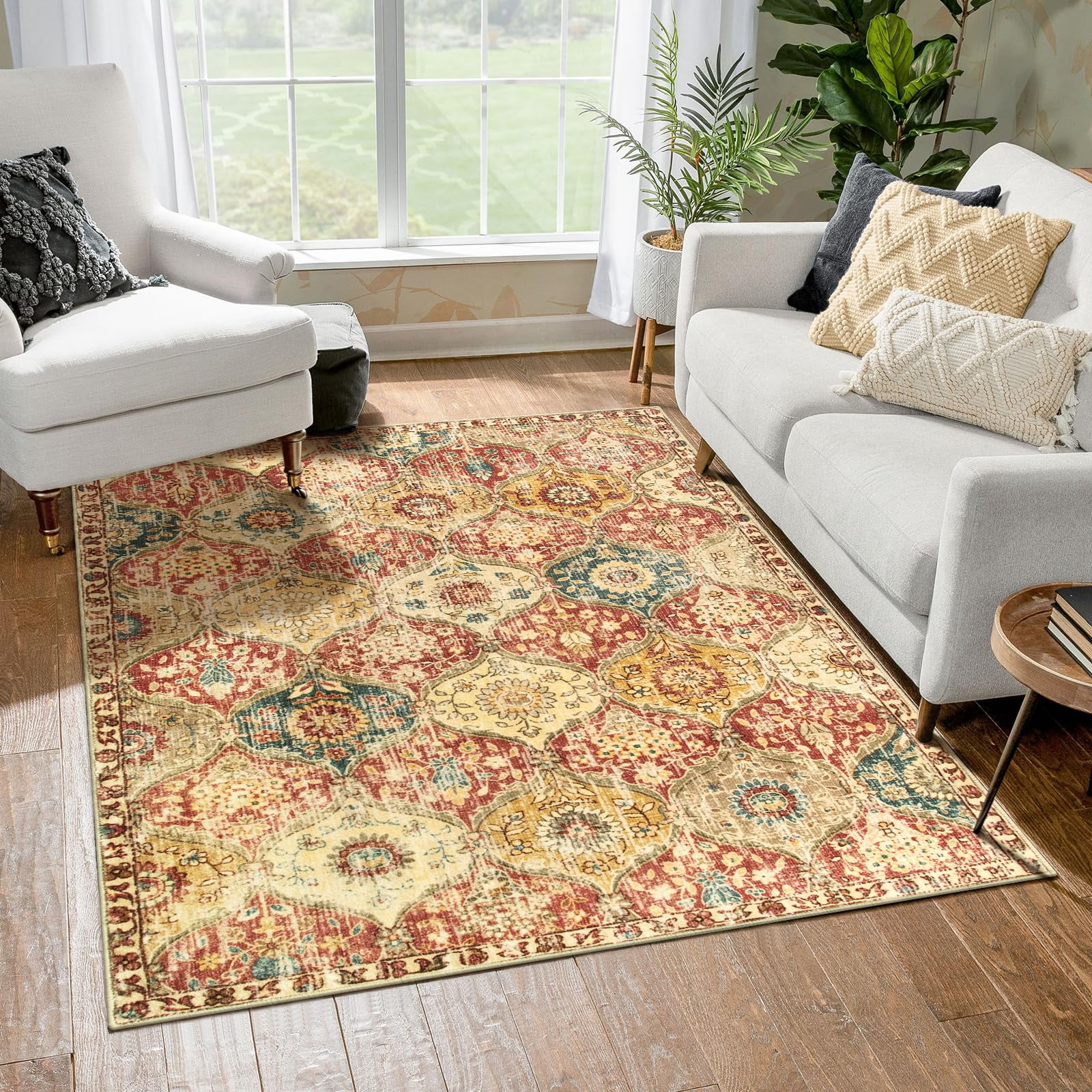 Moroccan Machine Washable Rugs For Living Room 4x6 Rug Bedroom Non-slip ...
