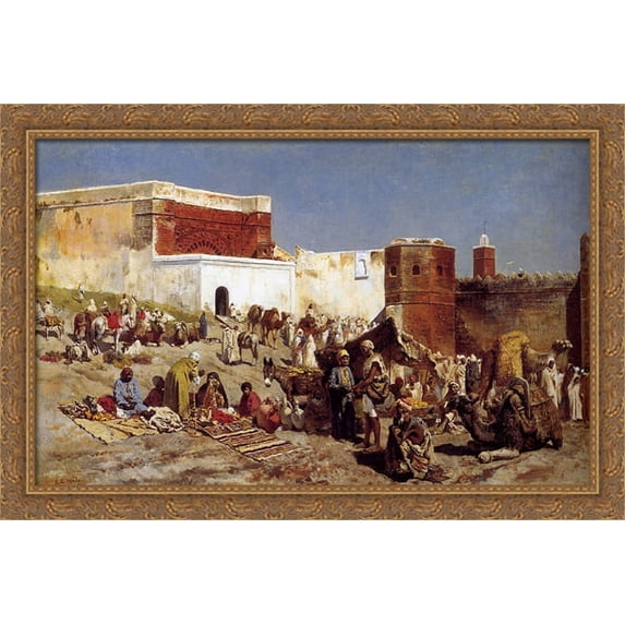 Moroccan Market 40x26 Large Gold Ornate Wood Framed Canvas Art by Edwin Lord Weeks