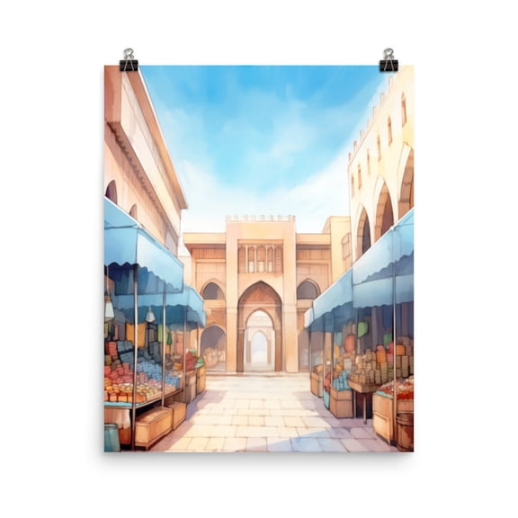 Moroccan Market Print, Marrakesh Souk Wall Art, North Africa Street Scene Decor, Moroccan City Poster, Exotic Bazaar Artwork Home Decor UNFRAMED Poster, Wall Art for Decor, Present, 8x12