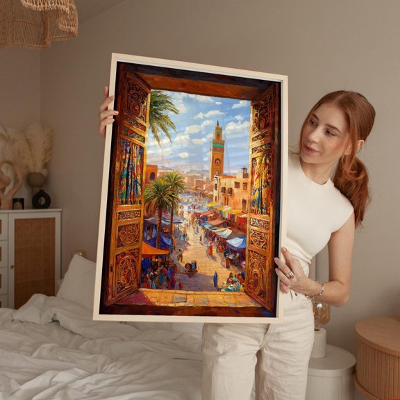 Moroccan Market View Marrakech Window Exotic Travel Boho Porch Display, Unframed Paper Poster 8x10in