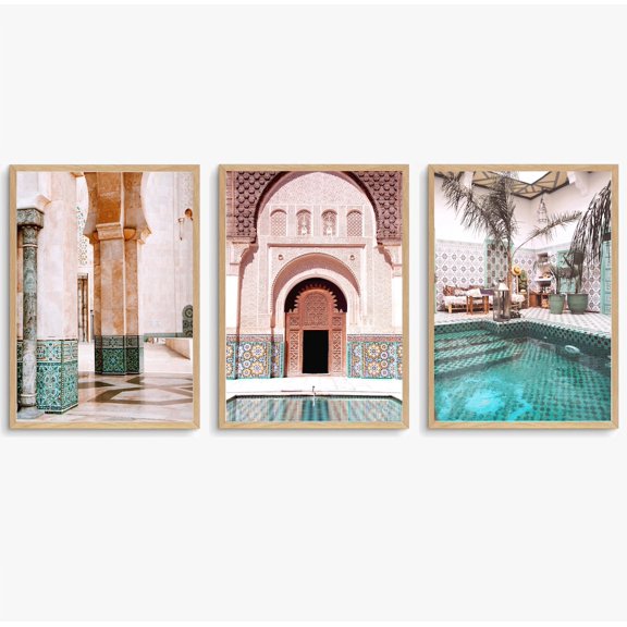 Moroccan Marrakech Wall Art Moroccan Door Islamic Art Set 3 Stretched Canvas 8x12