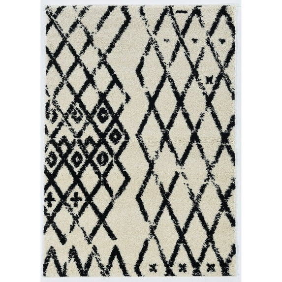 Moroccan Marrakes Ivory Rug 3 x 5 Modern Frieze Shag Geometric Design