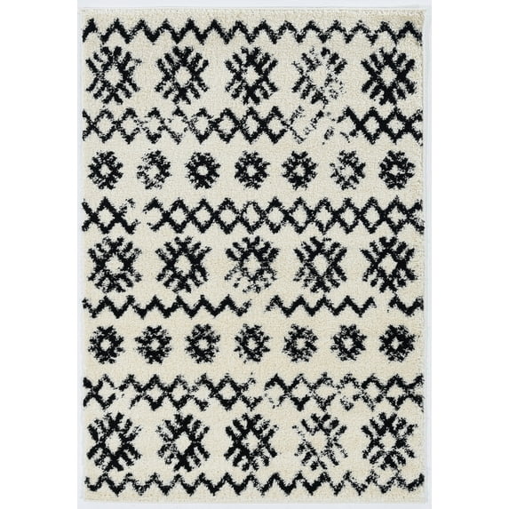 Moroccan Mekenes Ivory Shag Area Rug 3 x 5 Modern Design Neutral Colors