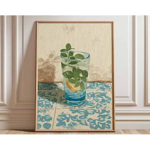 Moroccan Mint Tea Minimal Still Life Wall Art Print, Unframed Paper Poster 24x36in