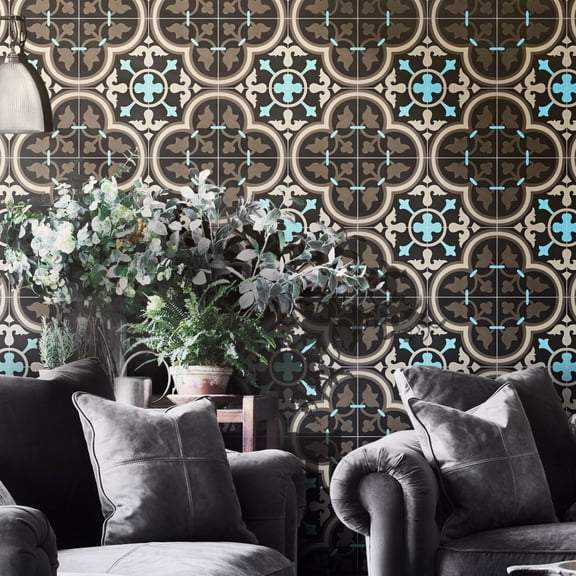 Moroccan Mosaic Handmade Casa in Brown, Black, Blue Tile, Pack of 12 (Morocco) 8 x 8