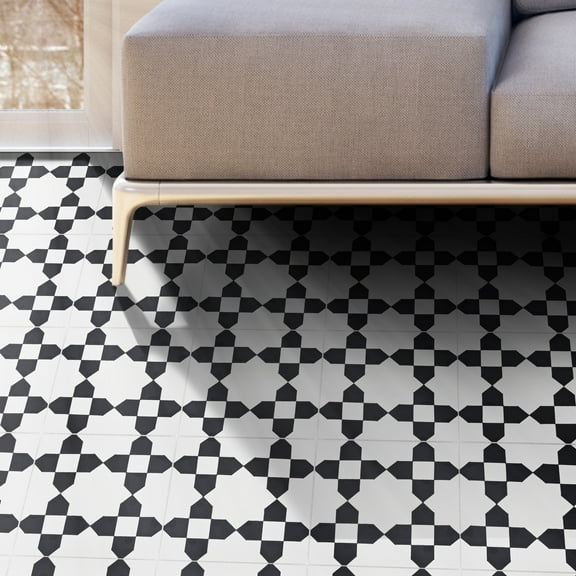 Moroccan Mosaic Handmade Martil in White and Black Tile, Pack of 12 (Morocco) 8 x 8