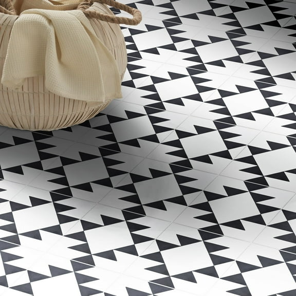 Moroccan Mosaic & Tile House Handmade Rissani Black/White Tile, Pack of 12 (Morocco) Set 12 Tiles