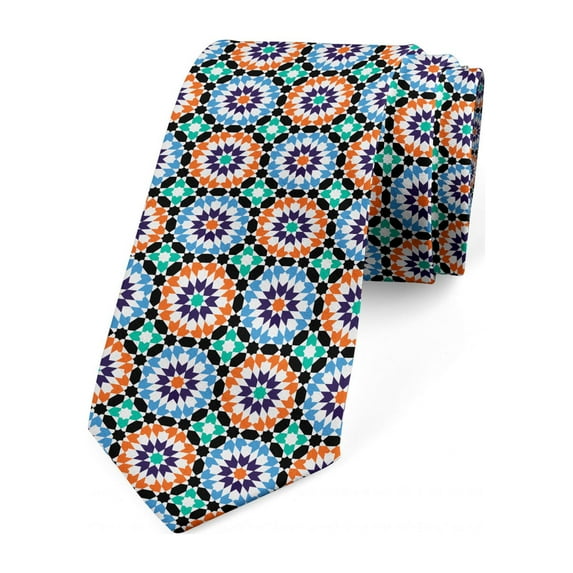 Moroccan Necktie, Mosaic Circular Design, Dress Tie, 3.7", Multicolor, by Ambesonne