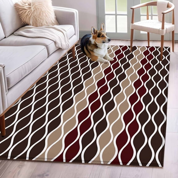 Moroccan Ombre Dark Brown Area Rugs 3x5 ft Abstract Wave Lines Retro Washable Rug Non Slip Indoor Carpet Absorbent Floor Mat for Living Room Bedroom Dining Room