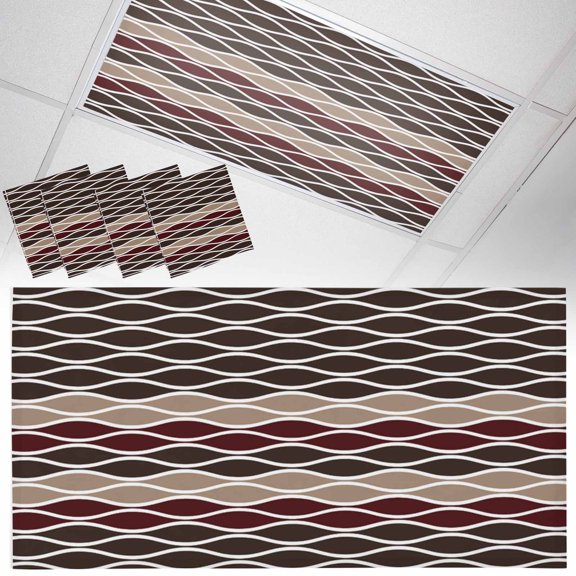 Moroccan Ombre Dark Brown Fluorescent Light Covers Abstract Wave Lines Retro Magnetic Light Filters Ceiling Lighting Panel Shade for Classroom Office Home 2 x 4 ft, 4 Pack