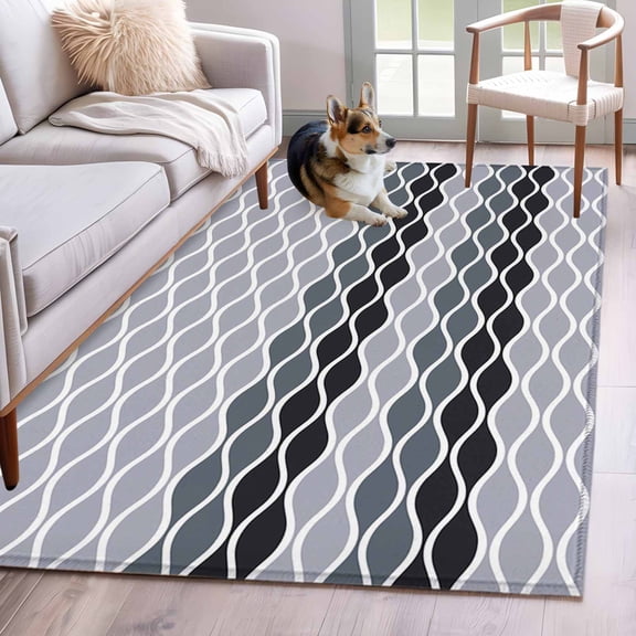 Moroccan Ombre Gray Black Area Rugs 4x6 ft Abstract Wave Lines Retro Washable Rug Non Slip Indoor Carpet Absorbent Floor Mat for Living Room Bedroom Dining Room