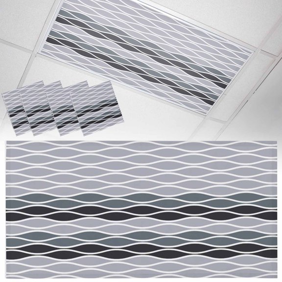 Moroccan Ombre Gray Black Fluorescent Light Covers Abstract Wave Lines Retro Magnetic Light Filters Ceiling Lighting Panel Shade for Classroom Office Home 2 x 4 ft, 4 Pack