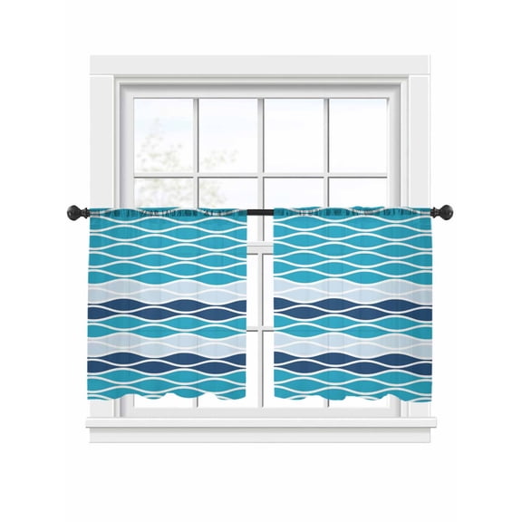 Moroccan Ombre Teal Blue Sheer Curtains 2 Panels Set Abstract Wave Lines Retro Sheer Window Curtains Light Filtering Rod Pocket Voile Drapes for Bedroom Living Room 52"x54"