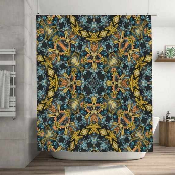 Moroccan Ornate Style Pattern Shower Curtain, Traditional Texture Waterproof Bath Curtains for Bathroom Decorations, 72 x 72 inches