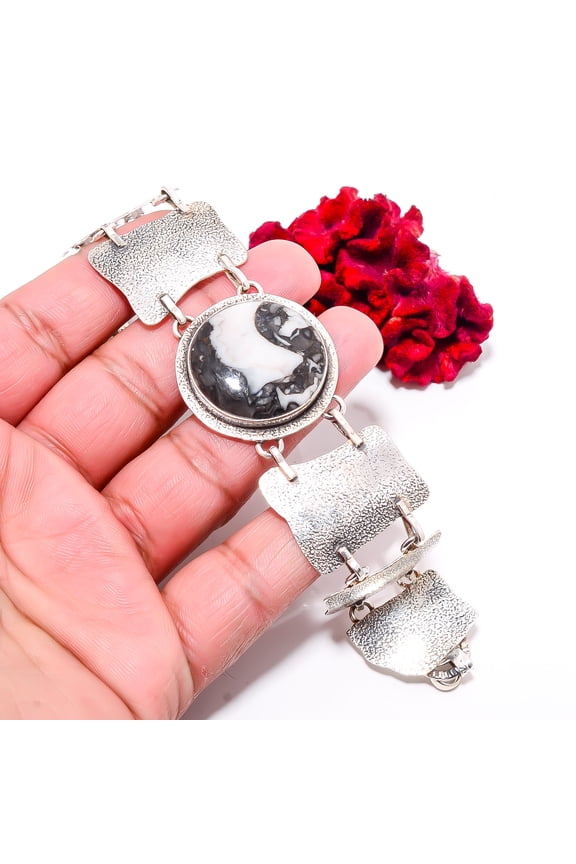 Moroccan Orthoceras - Fossil 925 Sterling Textured Silver Bracelet 8.99" B84376, Christmas Gift
