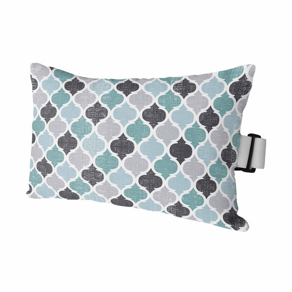 Moroccan Outdoor Chaise Lounge Pillows Teal Geometric Retro Lumbar Pillows with Insert Adjustable Elastic Strap Headrest Pillow for Recliner Patio Chair 1 Pack 12x20 Inch