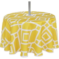 Moroccan Outdoor Round Tablecloth with Umbrella Hole and Zipper, 60 Inch Yellow, Waterproof Wrinkle Free Table Cloth Decorative Fabric Washable Table Cover for Patio, Party, Picnic